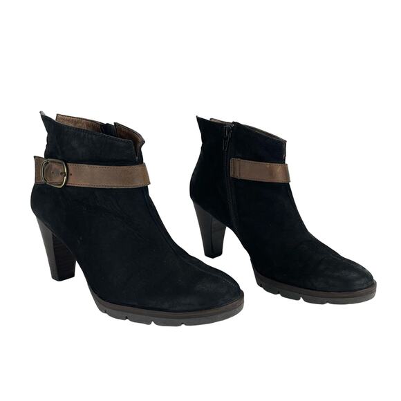 Paul Green Black Heeled Ankle Boot Sz 7.5 Leather Vintaged Finish Padded footbed - Picture 11 of 14